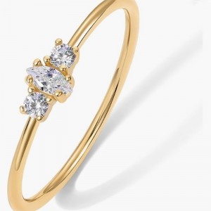 Elegant 18k goud-Plated 925 Sterling Silver Ring met Marquise en Round-Kubische zirkonia -stenen gesneden - Minimalistische stapelbetrokkenheidsband