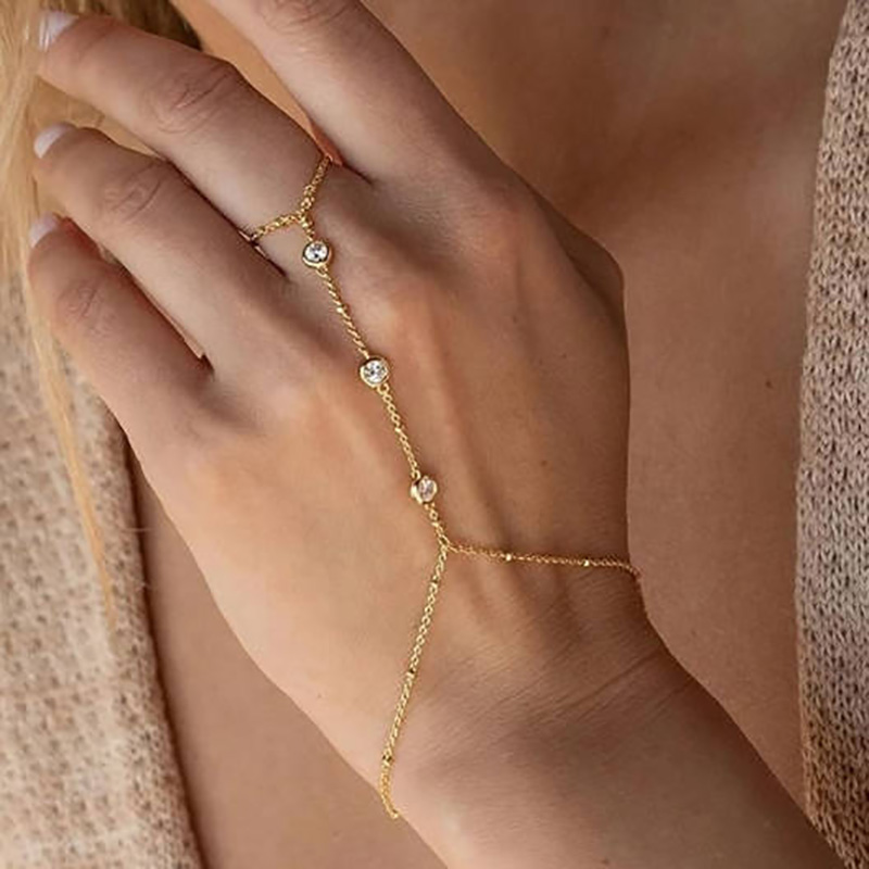 Elegant goud-Geplaatste handketen met heldere kubieke zirkonia -stenen voor bruiloften, feesten en speciale gelegenheden
